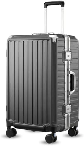 Luggage Sets with Spinner Wheels  8010S Aluminum Frame Zipperless Polycarbonate Hard Shell Suitcase Sets  ZX Core  Charcoal Metallic  2 Piece  20/28  
