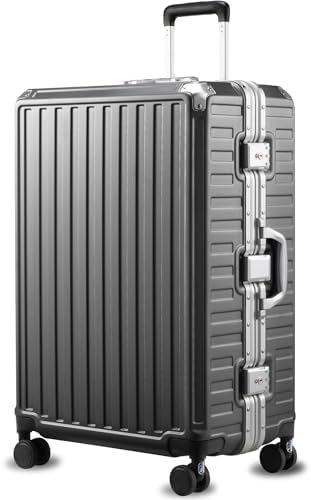 Luggage Sets with Spinner Wheels  8010S Aluminum Frame Zipperless Polycarbonate Hard Shell Suitcase Sets  ZX Core  Charcoal Metallic  2 Piece  20/28  