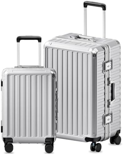 Luggage Sets with Spinner Wheels  8010S Aluminum Frame Zipperless Polycarbonate Hard Shell Suitcase Sets  ZX Core  Charcoal Metallic  2 Piece  20/28  