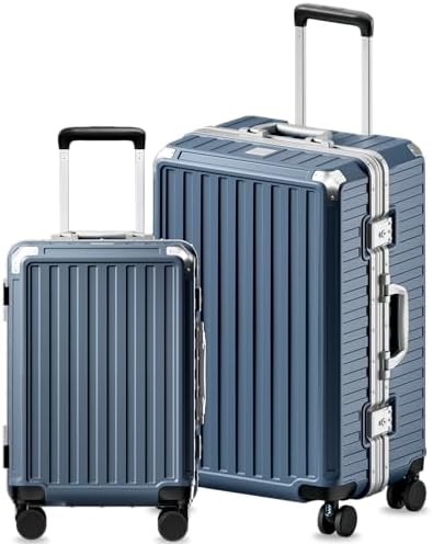 Luggage Sets with Spinner Wheels  8010S Aluminum Frame Zipperless Polycarbonate Hard Shell Suitcase Sets  ZX Core  Charcoal Metallic  2 Piece  20/28  