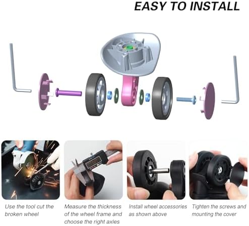 Luggage Wheels Replacement Kit 50mm x 12mm  Suitcase Replacement Wheels with Black Screws Axles Bearings  Repair Suitcase Caster Set for Trolley Bag Travel  8PCS 