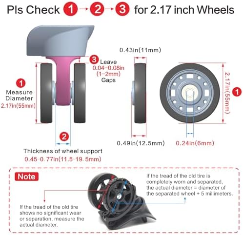 Luggage Wheels Replacement Kit 50mm x 12mm  Suitcase Replacement Wheels with Black Screws Axles Bearings  Repair Suitcase Caster Set for Trolley Bag Travel  8PCS 