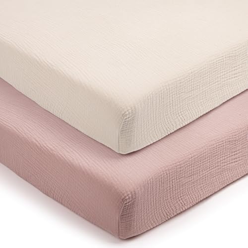 Lulu Moon Muslin Crib Sheets   Fitted Crib Mattress Sheets for Boys and Girl   28x 52  2 Pack