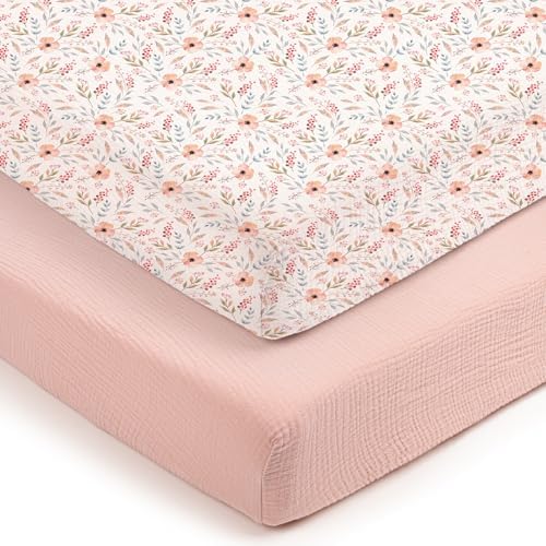 Lulu Moon Muslin Crib Sheets   Fitted Crib Mattress Sheets for Boys and Girl   28x 52  2 Pack