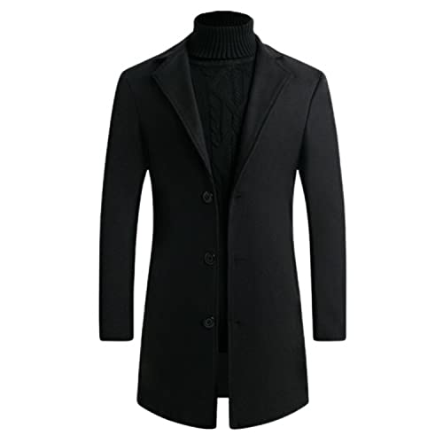 Lus Chic Mens Slim Fit Pea Coat Thick Overcoats Warm Trench Coats Single Breasted Outerwear Casual Business Dress Coat