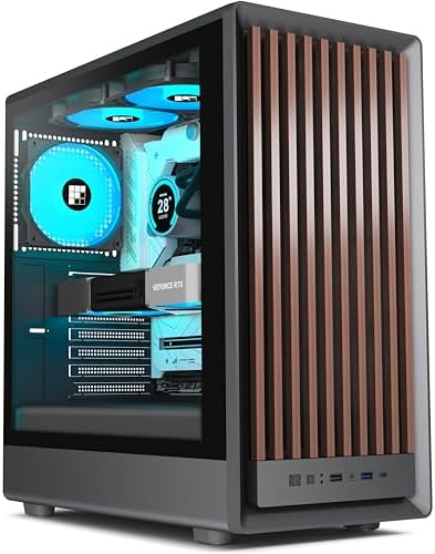 Funda de PC M1 - Panel frontal nogal preinstalado 4 PWM ARGB ventilador, ATX Mid-Tower Gaming PC Case con tipo C, FOIFKIN (negro, M1)