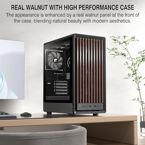 Funda de PC M1 - Panel frontal nogal preinstalado 4 PWM ARGB ventilador, ATX Mid-Tower Gaming PC Case con tipo C, FOIFKIN (negro, M1)