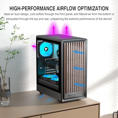 Funda de PC M1 - Panel frontal nogal preinstalado 4 PWM ARGB ventilador, ATX Mid-Tower Gaming PC Case con tipo C, FOIFKIN (negro, M1)