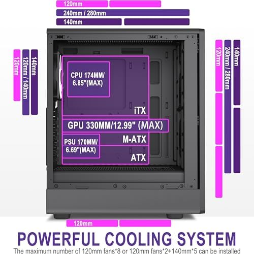 Funda de PC M1 - Panel frontal nogal preinstalado 4 PWM ARGB ventilador, ATX Mid-Tower Gaming PC Case con tipo C, FOIFKIN (negro, M1)