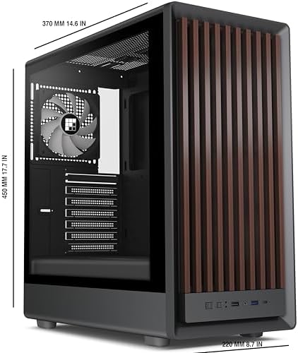 Funda de PC M1 - Panel frontal nogal preinstalado 4 PWM ARGB ventilador, ATX Mid-Tower Gaming PC Case con tipo C, FOIFKIN (negro, M1)