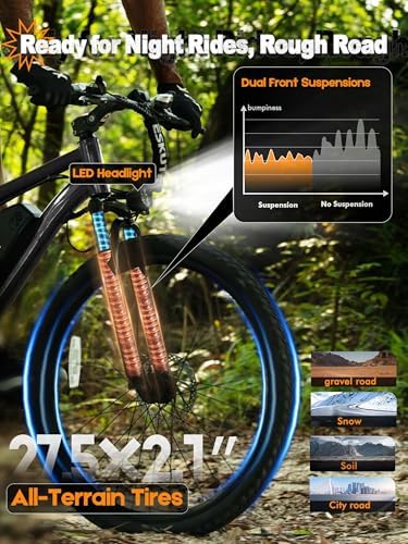 M200 Electric Bike for Adults   21 Speed Gear 27 5 Mountain E Bike  1200W Peak Brushless Motor 28MPH  48V 10 4Ah&13Ah Removable Battery  Up to 55 65 Miles Range  Step Over Commuter E MTB  NFC Unlock