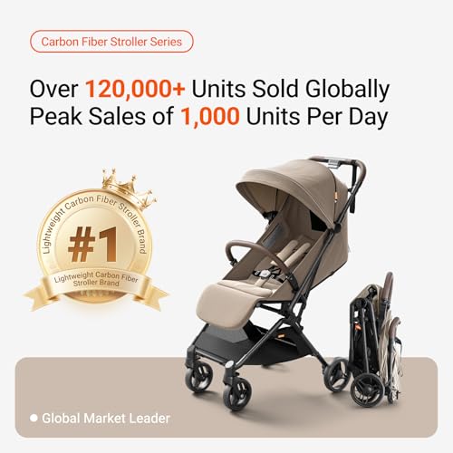 MAMAZING Ultra Air Lightweight Baby Travel Stroller with Carbon Fiber Frame  Compact & Airplane Friendly  One Handed Fold  11 6 lbs  Perfect for Toddlers  Simply Taupe