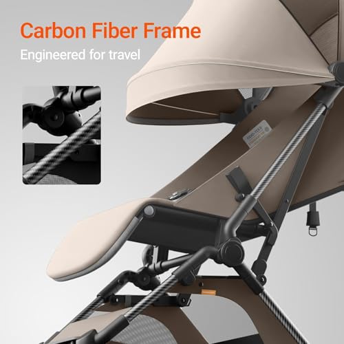 MAMAZING Ultra Air Lightweight Baby Travel Stroller with Carbon Fiber Frame  Compact & Airplane Friendly  One Handed Fold  11 6 lbs  Perfect for Toddlers  Simply Taupe