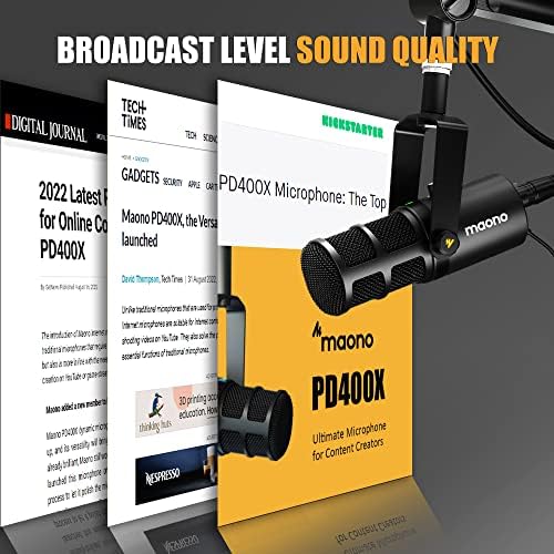 MAONO Dynamic Microphone  USB/XLR Podcast PC Microphone with Software  EQ Tap to Mute  Headphone Jack  Gain Knob & Volume Control  Studio Mic for Broadcast  Recording  Streaming & Gaming  PD400X