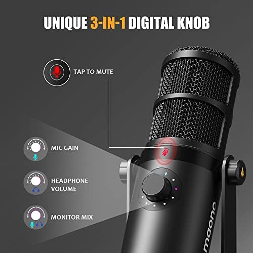 MAONO Dynamic Microphone  USB/XLR Podcast PC Microphone with Software  EQ Tap to Mute  Headphone Jack  Gain Knob & Volume Control  Studio Mic for Broadcast  Recording  Streaming & Gaming  PD400X