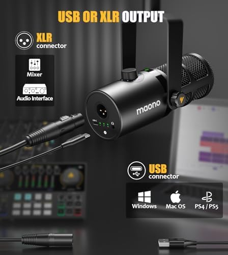 MAONO Dynamic Microphone  USB/XLR Podcast PC Microphone with Software  EQ Tap to Mute  Headphone Jack  Gain Knob & Volume Control  Studio Mic for Broadcast  Recording  Streaming & Gaming  PD400X