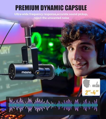 MAONO Dynamic Microphone  USB/XLR Podcast PC Microphone with Software  EQ Tap to Mute  Headphone Jack  Gain Knob & Volume Control  Studio Mic for Broadcast  Recording  Streaming & Gaming  PD400X