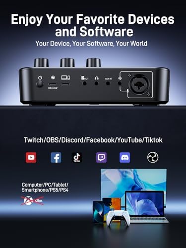 MAONO Gaming Streaming Equipment Bundle  Audio Interface Mixer XLR Dynamic Mic Studio Headphone RGB Noise Reduction Live Streaming Podcasting MaonoCaster PD200XS&G1 NEO&MH601