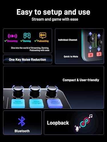 MAONO Gaming Streaming Equipment Bundle  Audio Interface Mixer XLR Dynamic Mic Studio Headphone RGB Noise Reduction Live Streaming Podcasting MaonoCaster PD200XS&G1 NEO&MH601