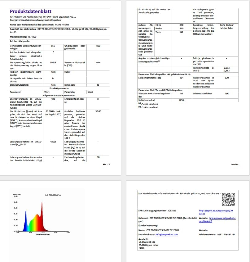 MARS HYDRO FC4800 Samsung LM301H EVO Bar LED Grow Light 4x4  1296 Diodes  with Smart Controller  480W Full Spectrum Foldable Dimmable Daisy Chain Commercial Growing Lights for Indoor Plants