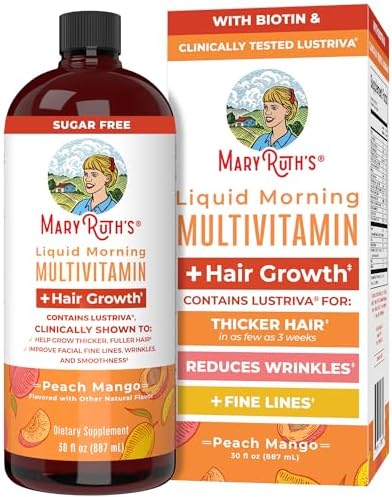 MARYRUTHS Liquid Multivitamin Hair Growth   Clinically Tested for Thicker Hair & Facial Wrinkles in Women   Biotin 10000mcg   Lustriva Hair Growth Supplement   Skin Care   Age 18    30 Fl Oz