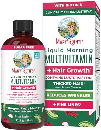 MARYRUTHS Liquid Multivitamin Hair Growth   Clinically Tested for Thicker Hair & Facial Wrinkles in Women   Biotin 10000mcg   Lustriva Hair Growth Supplement   Skin Care   Age 18    30 Fl Oz