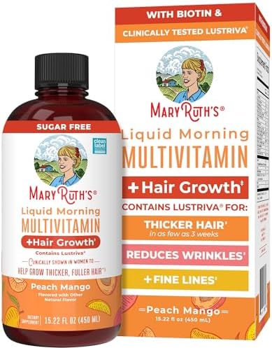 MARYRUTHS Liquid Multivitamin Hair Growth   Clinically Tested for Thicker Hair & Facial Wrinkles in Women   Biotin 10000mcg   Lustriva Hair Growth Supplement   Skin Care   Age 18    30 Fl Oz