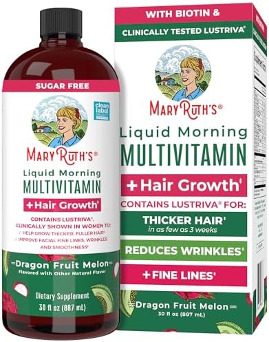 MARYRUTHS Liquid Multivitamin Hair Growth   Clinically Tested for Thicker Hair & Facial Wrinkles in Women   Biotin 10000mcg   Lustriva Hair Growth Supplement   Skin Care   Age 18    30 Fl Oz