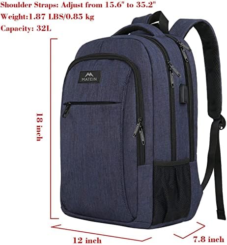 MATEIN Business Laptop Backpack  15 6 Inch Travel Laptop Bag Rucksack with USB Charging Port  Water Resistant Bag Daypack for Work College Computer Men Women Backpack  Black