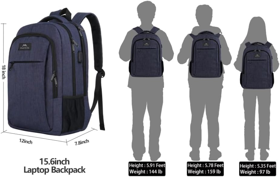 MATEIN Business Laptop Backpack  15 6 Inch Travel Laptop Bag Rucksack with USB Charging Port  Water Resistant Bag Daypack for Work College Computer Men Women Backpack  Black