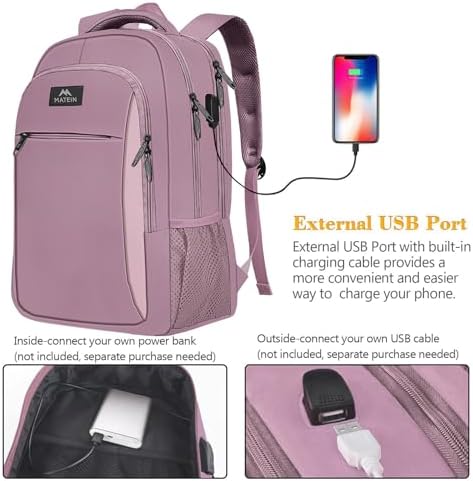 MATEIN Business Laptop Backpack  15 6 Inch Travel Laptop Bag Rucksack with USB Charging Port  Water Resistant Bag Daypack for Work College Computer Men Women Backpack  Black