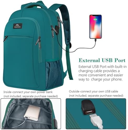 MATEIN Business Laptop Backpack  15 6 Inch Travel Laptop Bag Rucksack with USB Charging Port  Water Resistant Bag Daypack for Work College Computer Men Women Backpack  Black