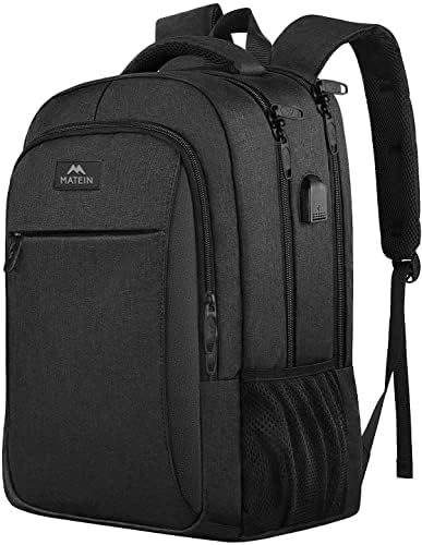 MATEIN Business Laptop Backpack  15 6 Inch Travel Laptop Bag Rucksack with USB Charging Port  Water Resistant Bag Daypack for Work College Computer Men Women Backpack  Black