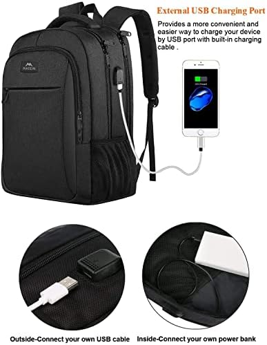 MATEIN Business Laptop Backpack  15 6 Inch Travel Laptop Bag Rucksack with USB Charging Port  Water Resistant Bag Daypack for Work College Computer Men Women Backpack  Black