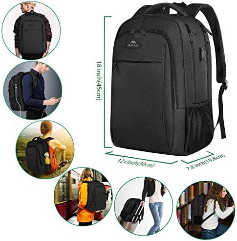 MATEIN Business Laptop Backpack  15 6 Inch Travel Laptop Bag Rucksack with USB Charging Port  Water Resistant Bag Daypack for Work College Computer Men Women Backpack  Black
