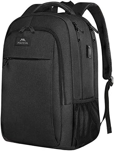 MATEIN Business Laptop Backpack  15 6 Inch Travel Laptop Bag Rucksack with USB Charging Port  Water Resistant Bag Daypack for Work College Computer Men Women Backpack  Black
