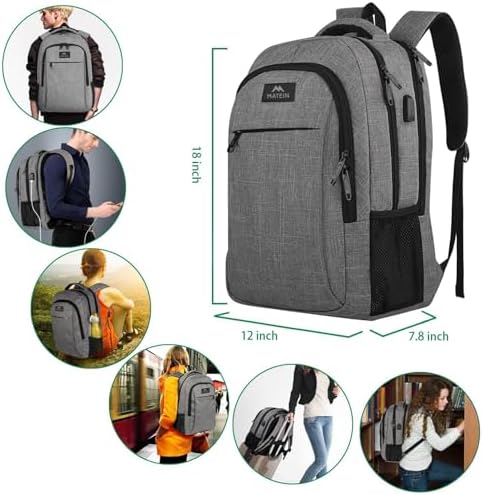 MATEIN Business Laptop Backpack  15 6 Inch Travel Laptop Bag Rucksack with USB Charging Port  Water Resistant Bag Daypack for Work College Computer Men Women Backpack  Black