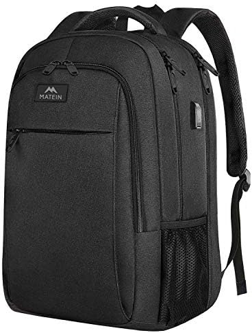 MATEIN Business Laptop Backpack  15 6 Inch Travel Laptop Bag Rucksack with USB Charging Port  Water Resistant Bag Daypack for Work College Computer Men Women Backpack  Black