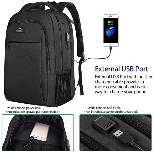 MATEIN Business Laptop Backpack  15 6 Inch Travel Laptop Bag Rucksack with USB Charging Port  Water Resistant Bag Daypack for Work College Computer Men Women Backpack  Black