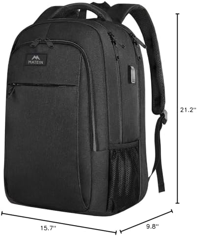 MATEIN Business Laptop Backpack  15 6 Inch Travel Laptop Bag Rucksack with USB Charging Port  Water Resistant Bag Daypack for Work College Computer Men Women Backpack  Black