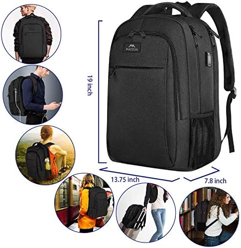 MATEIN Business Laptop Backpack  15 6 Inch Travel Laptop Bag Rucksack with USB Charging Port  Water Resistant Bag Daypack for Work College Computer Men Women Backpack  Black
