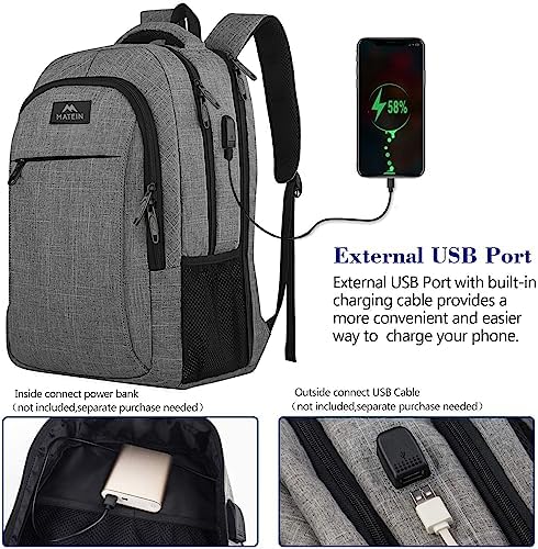 MATEIN Business Laptop Backpack  15 6 Inch Travel Laptop Bag Rucksack with USB Charging Port  Water Resistant Bag Daypack for Work College Computer Men Women Backpack  Black