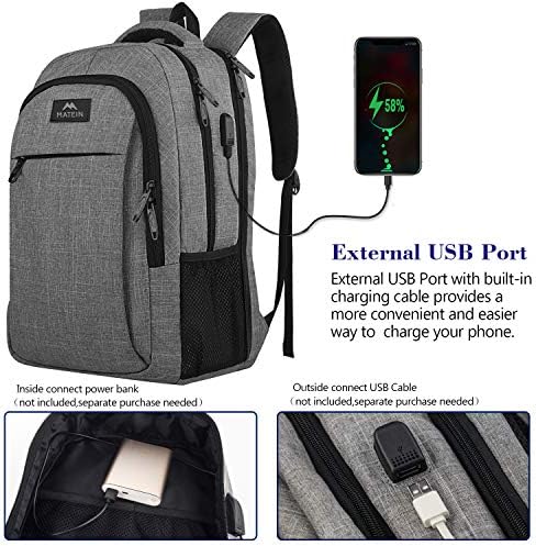 MATEIN Business Laptop Backpack  15 6 Inch Travel Laptop Bag Rucksack with USB Charging Port  Water Resistant Bag Daypack for Work College Computer Men Women Backpack  Black