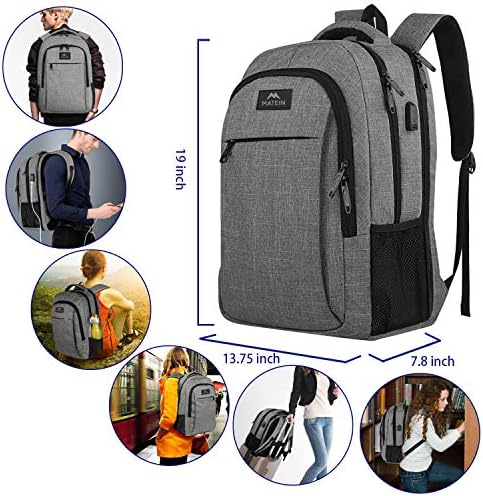 MATEIN Business Laptop Backpack  15 6 Inch Travel Laptop Bag Rucksack with USB Charging Port  Water Resistant Bag Daypack for Work College Computer Men Women Backpack  Black
