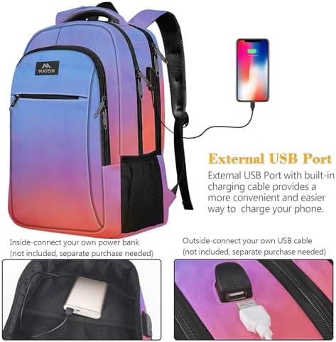 MATEIN Business Laptop Backpack  15 6 Inch Travel Laptop Bag Rucksack with USB Charging Port  Water Resistant Bag Daypack for Work College Computer Men Women Backpack  Black