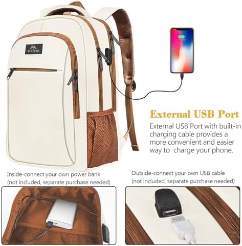 MATEIN Business Laptop Backpack  15 6 Inch Travel Laptop Bag Rucksack with USB Charging Port  Water Resistant Bag Daypack for Work College Computer Men Women Backpack  Black