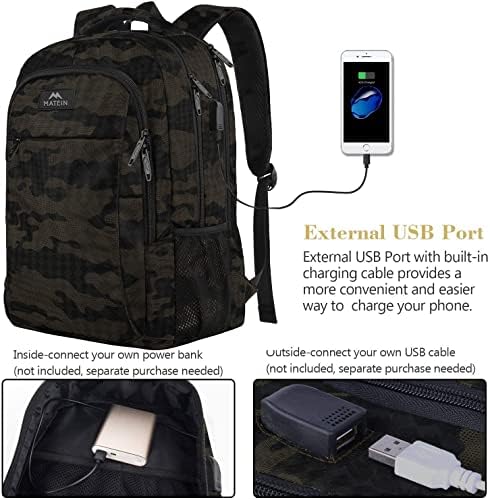 MATEIN Business Laptop Backpack  15 6 Inch Travel Laptop Bag Rucksack with USB Charging Port  Water Resistant Bag Daypack for Work College Computer Men Women Backpack  Black