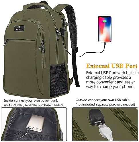 MATEIN Business Laptop Backpack  15 6 Inch Travel Laptop Bag Rucksack with USB Charging Port  Water Resistant Bag Daypack for Work College Computer Men Women Backpack  Black