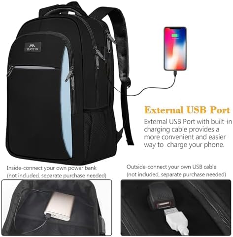 MATEIN Business Laptop Backpack  15 6 Inch Travel Laptop Bag Rucksack with USB Charging Port  Water Resistant Bag Daypack for Work College Computer Men Women Backpack  Black