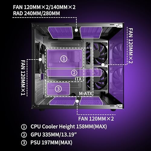 MATX PC Case 270  Panoramic Tempered Glass Panel Gaming PC Case 3 Fans Pre Installed Micro ATX Computer Case USB 3 0 Black V3 